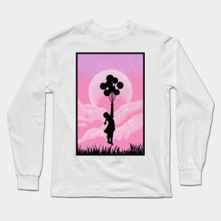 Girl in Pink Cloudy Sky Long Sleeve T-Shirt